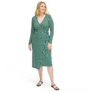 Women's Long Sleeve Midi Arrow Geo Green Wrap Dress - DVF for Target